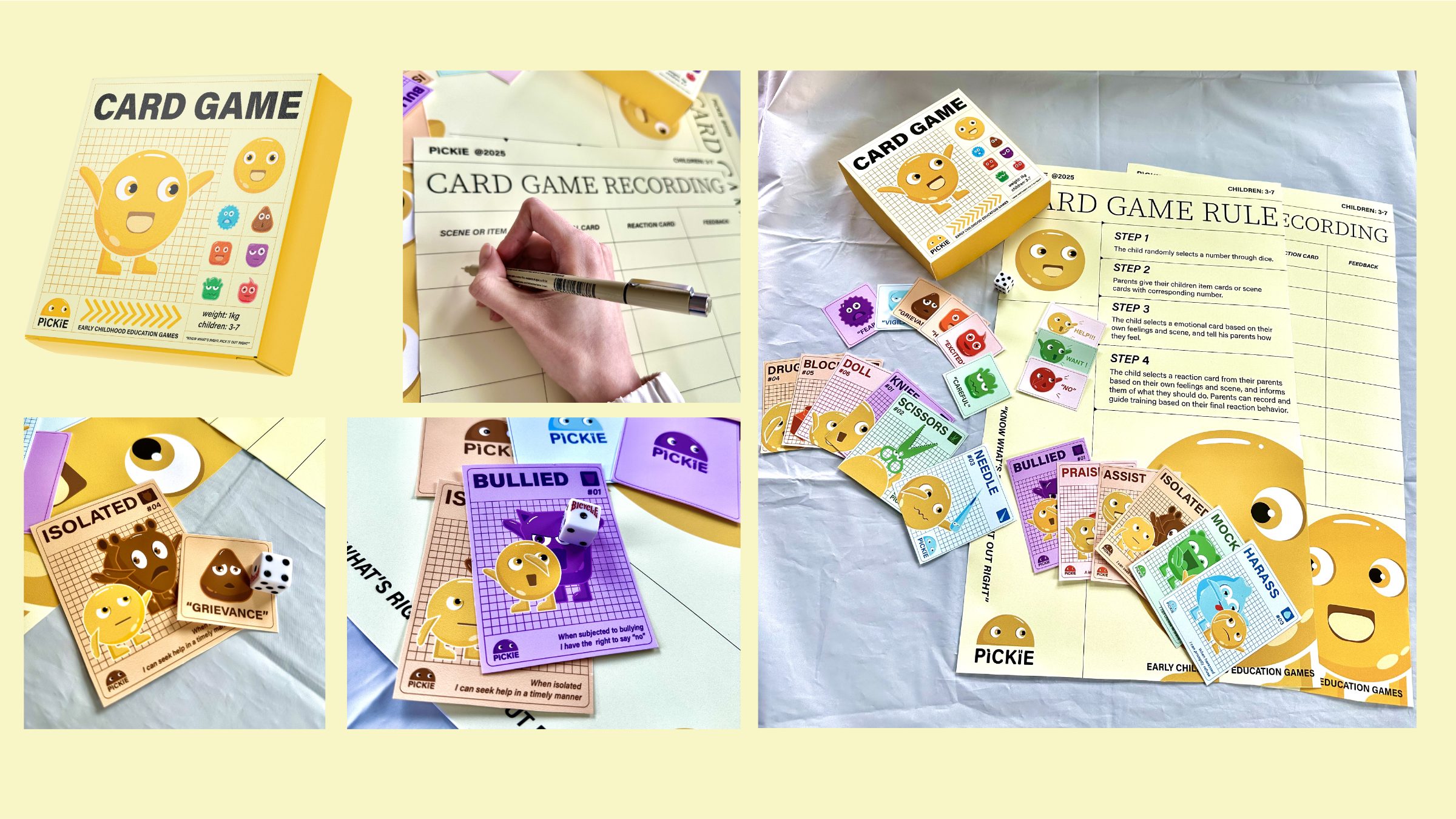 Pickie card game outcome — packaging, recording sheet, and card spreads