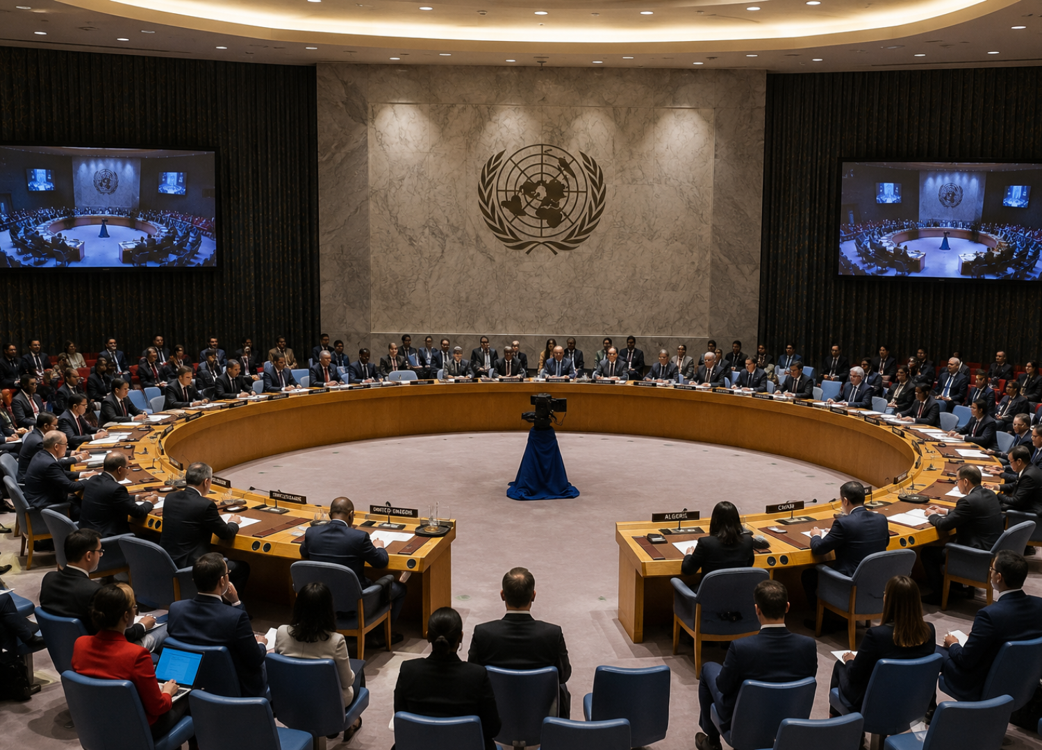 UN Security Council-style round conference hall